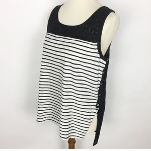 Striped Sleeveless Eyelet Back Tank Medium